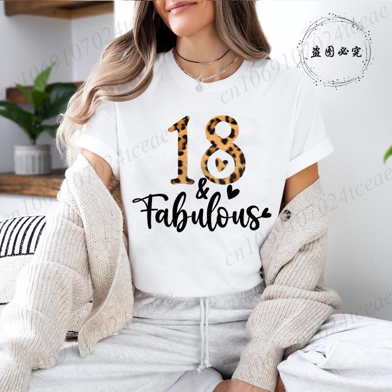 Unisex's Funny Short Sleeve Shirt It's My 18th Birthday Leopard Printed T-Shirts Round Neck Tee Shirt Birthday Party Girls Tops