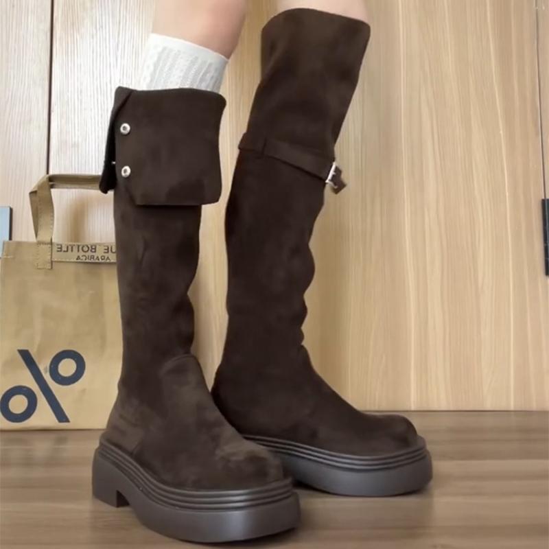 Winter Street Style Thick Heel Women Over The Knee Knight Boots Fashion Fold Two Ways Wear Shoes Female Silm Thigh High Booties