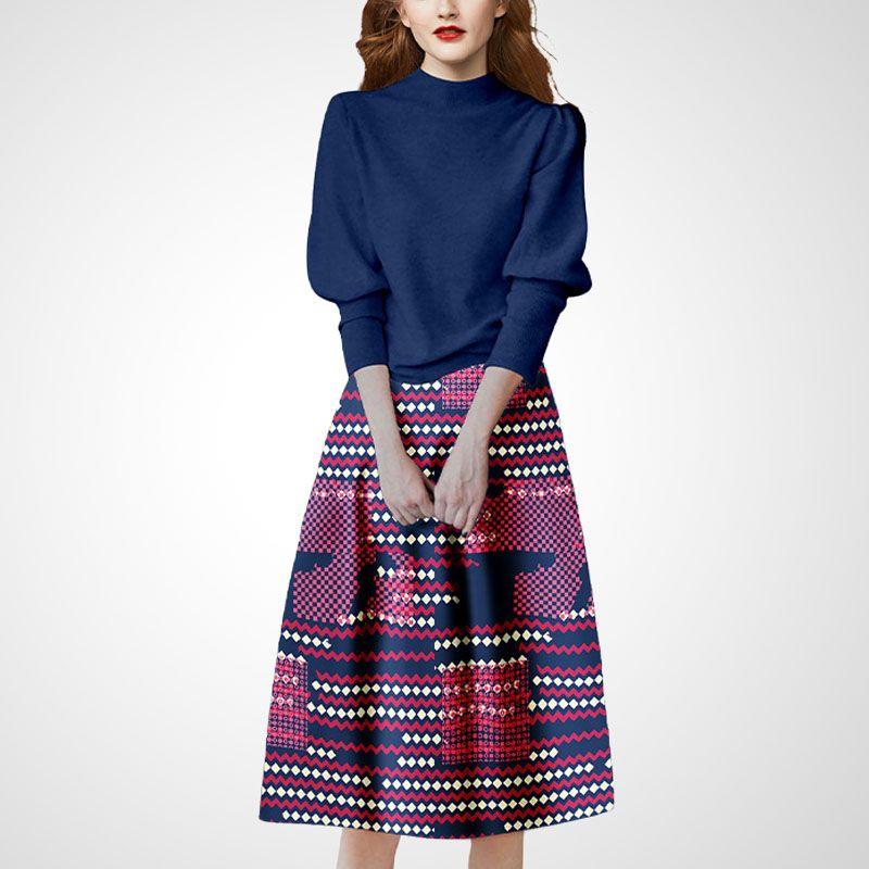 

Нежный свитер Fenglan розового цвета с принтом и рукавами-фонариками Blue + Print- S