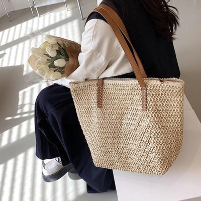 Borsa a tracolla in morbida paglia per donna Borsa a tracolla di grande capacità Borsa da spiaggia bohémien Borsa da viaggio quotidiana