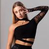 Abito da Danza Latina in Pizzo per Donne Nero Top a Manica Singola Set Gonna con Frange Costume per Allenamento Cha Cha Danza Samba Rumba Performance