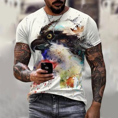 T-shirt da Uomo con Stampa 3D Uccello Animale Motivo Pittura a Inchiostro Estiva Moda Uomo e Donna Casual Oversize Girocollo T-shirt Top