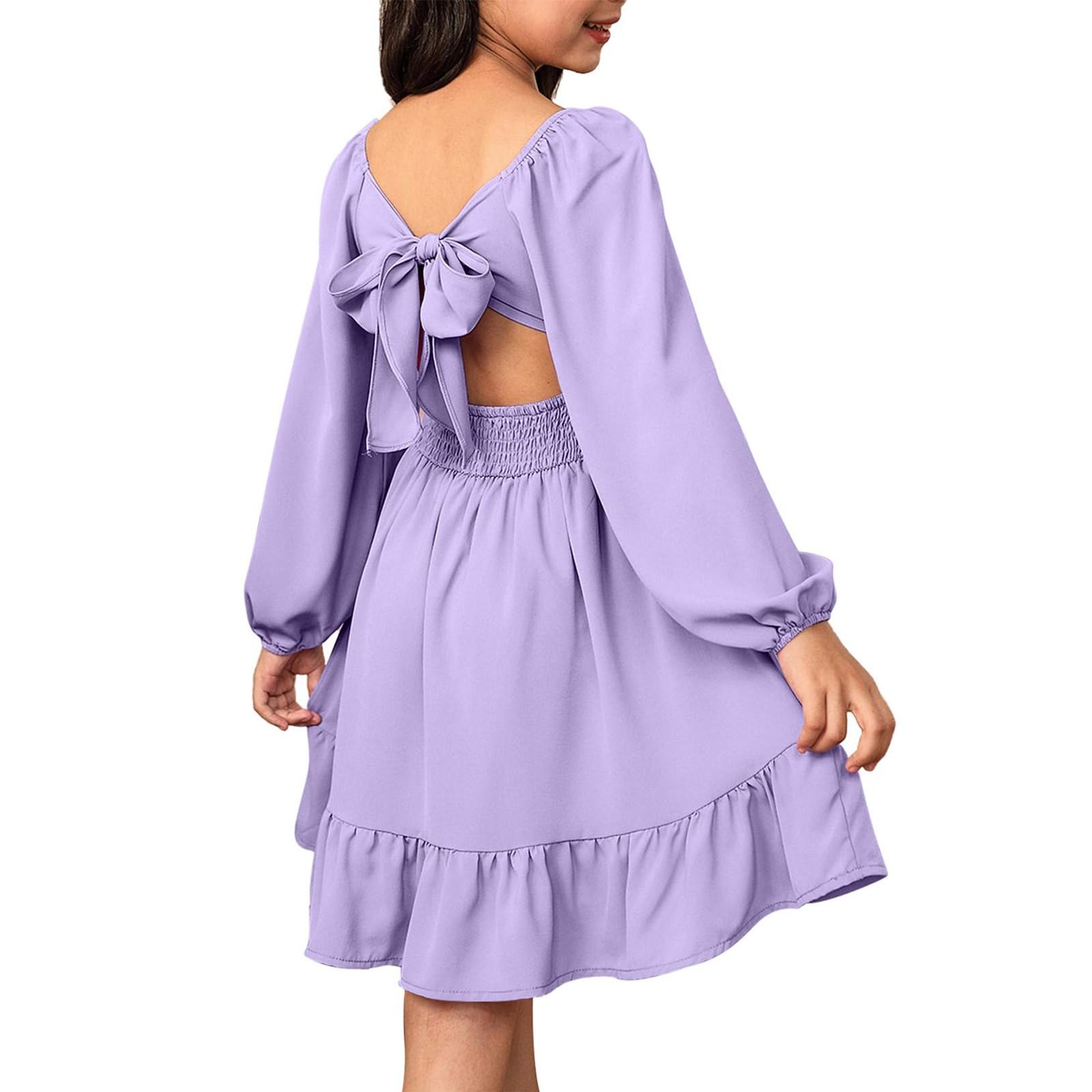 

Летнее платье для девочек с длинными рукавами и открытыми плечами, размер 4-15 лет 160 светло-фиолетовый