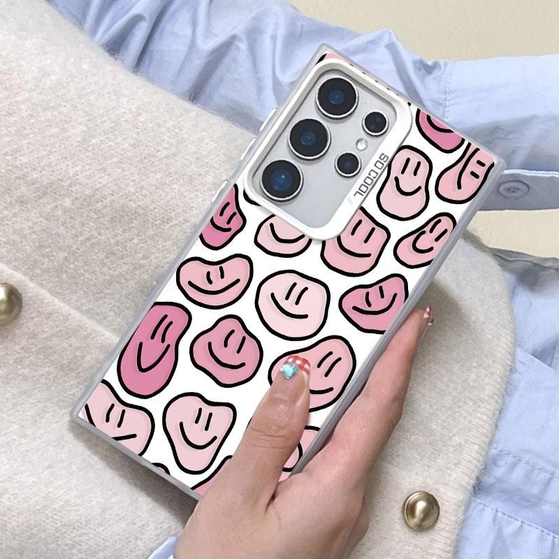 For Samsung Galaxy S21 FE S24 S23 Ultra Plus FE S25 S22 Ultra Plus Laser Phone Case Cute Cartoon Smile Face Shockproof Covers