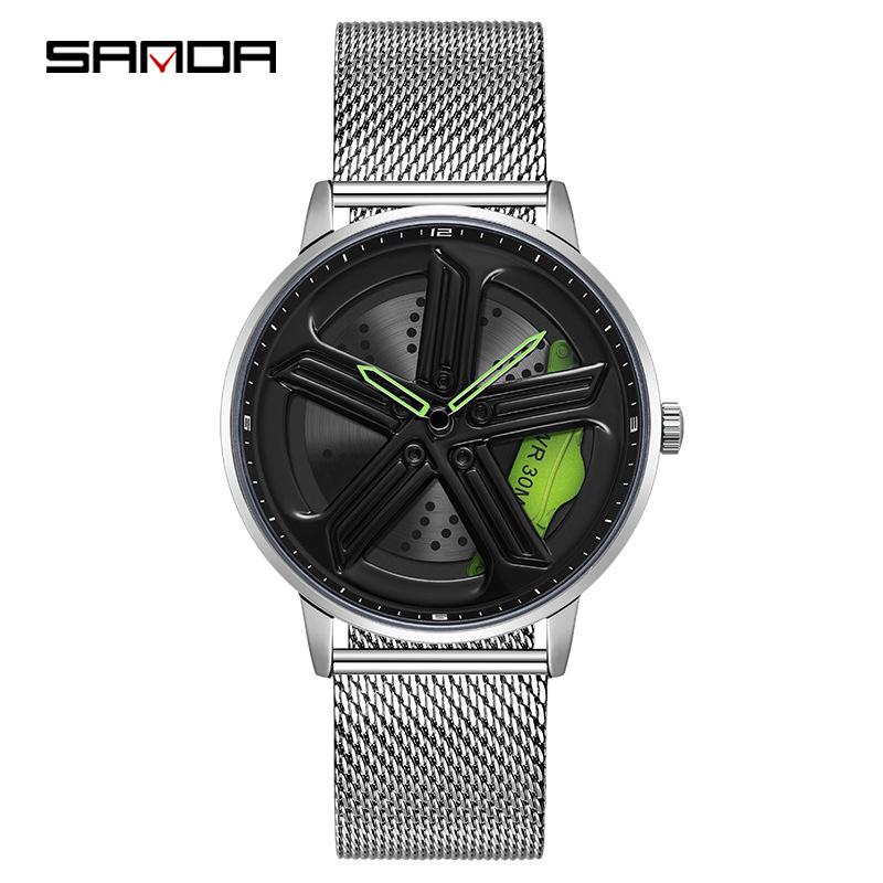 SANDA New Product Steel Belt Quartz Watch Men's Watch Creative Personality Hollow Can Rotate 360 -degree Steel Belt Men's Watch