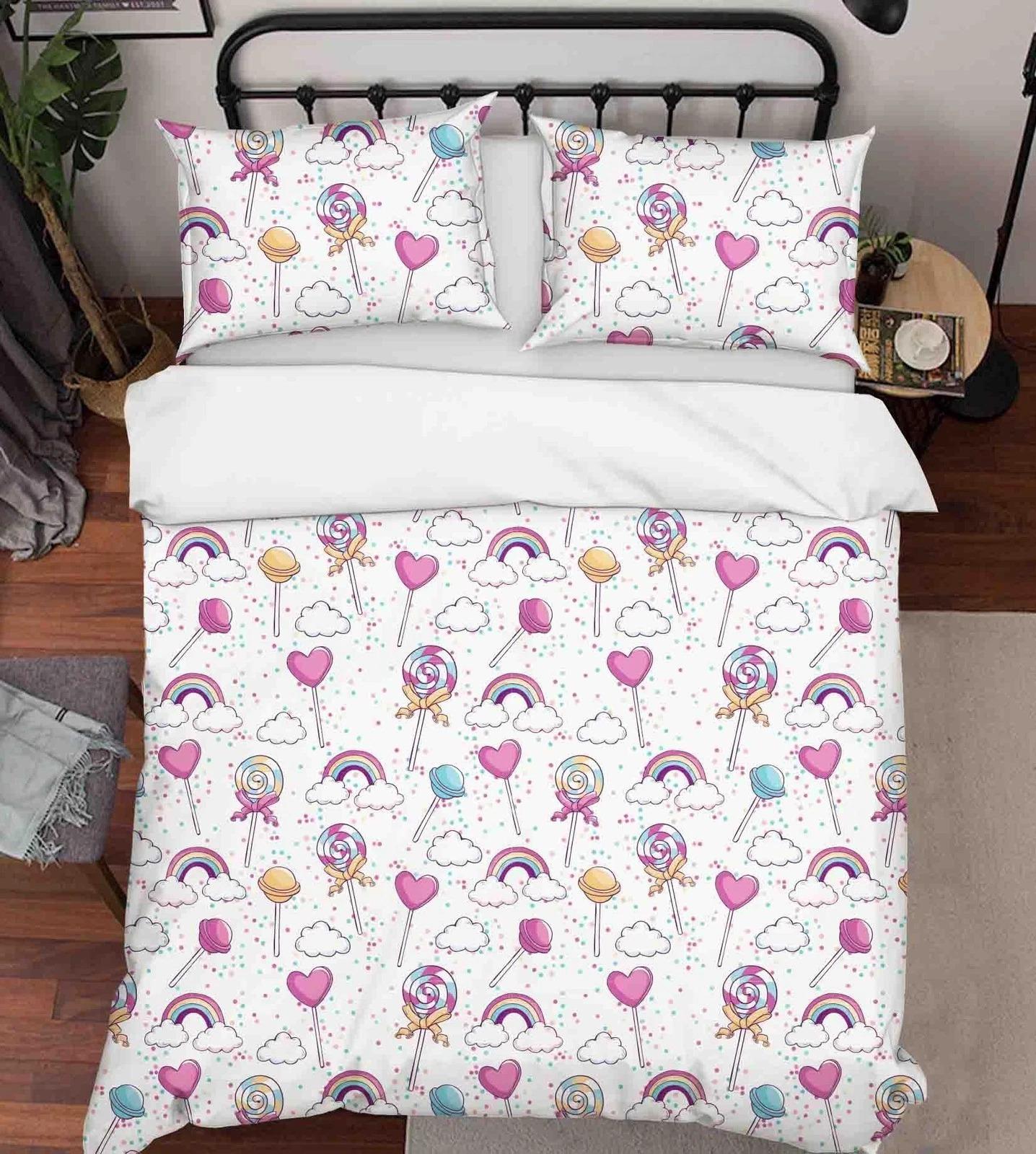 

Candy Lollipop & Rainbow Duvet Cover, Sweet Pastel Bedding Set, Whimsical Bed Cover for Kids Home Decor, Perfect Gift for Twin/Queen/King Size Beds Baby 100x135cm