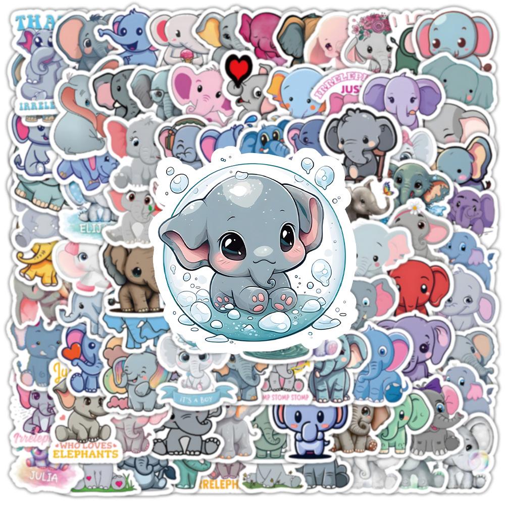 100 Colorful Elephant Stickers Decorate Luggage, Notebook, Scooter, Handbook, Children's Waterproof Stickers