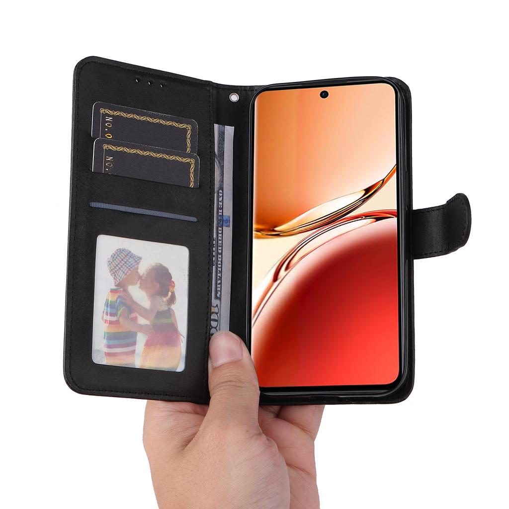 Für Oppo Reno12 F 5G Hülle PU Leder Handyhülle mit Bargeld-/Kartenfächern