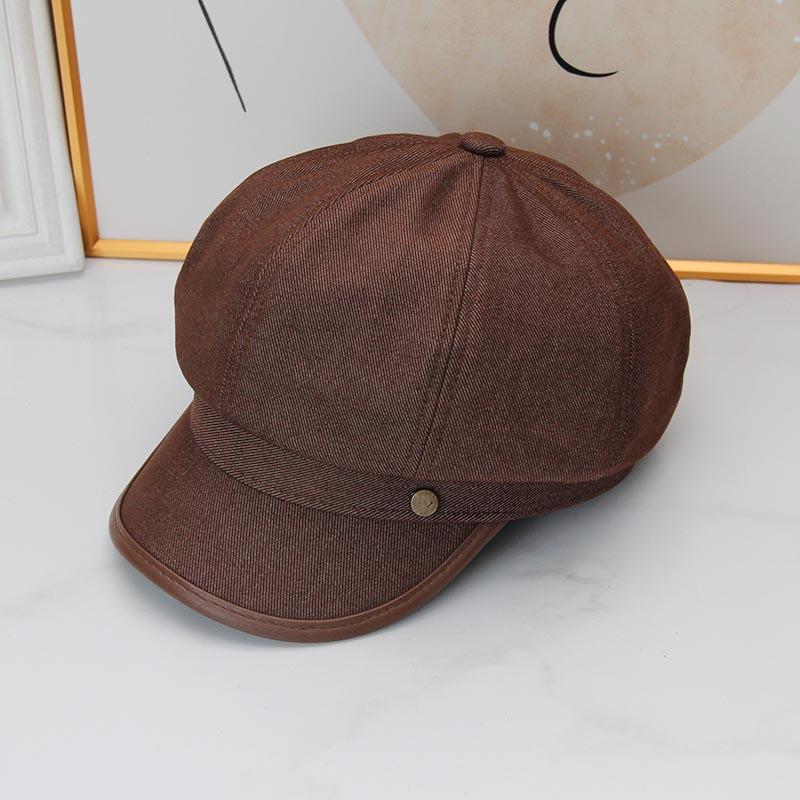Retro washed denim beret women's autumn and winter versatile face small octagonal hat casual big head circumference newsboy painter hat