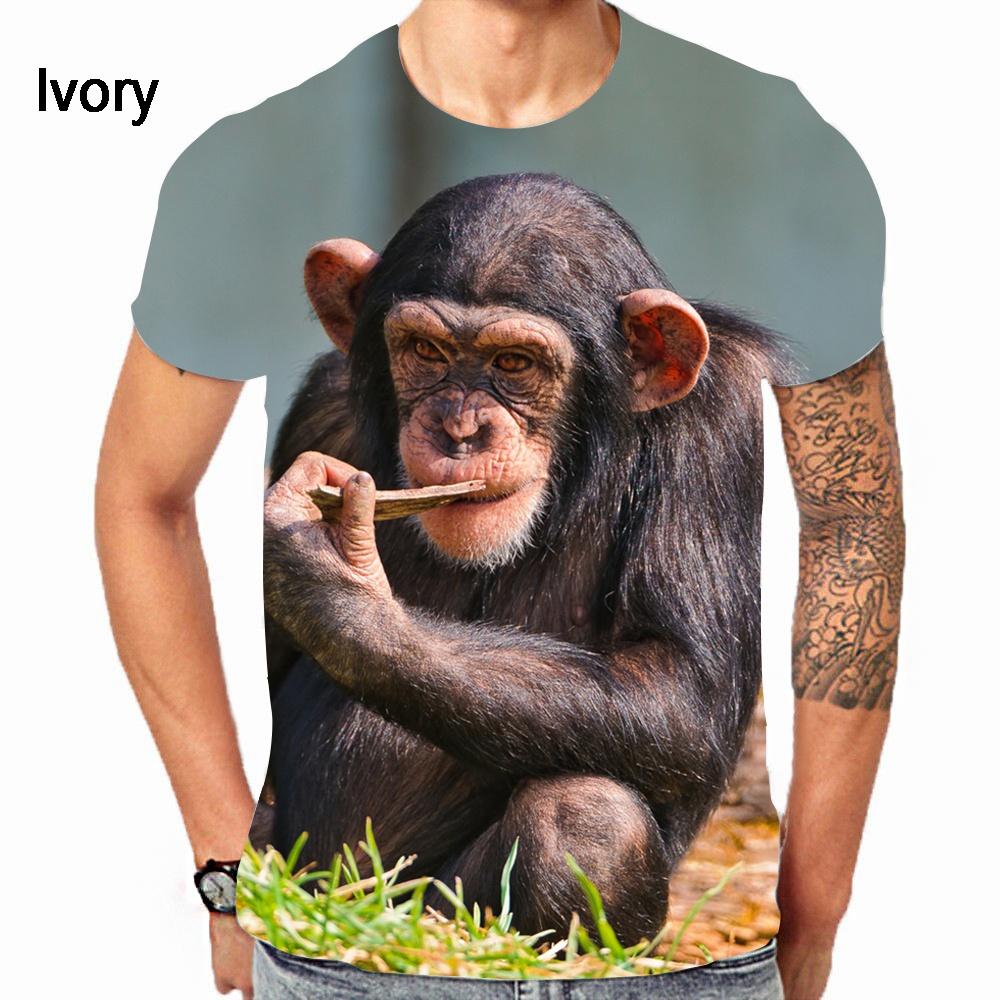 Men's Fashion Gorilla Monkey 3D Printed T-shirts Summer Casual Round Neck Short Sleeved T-shirts