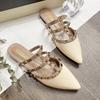 Large Size Flat Sandals Womens 2026 Summer New Style with Toe Caps Women's Outer Wear Rivet Pointed Slippers Heels Ladies Shoes