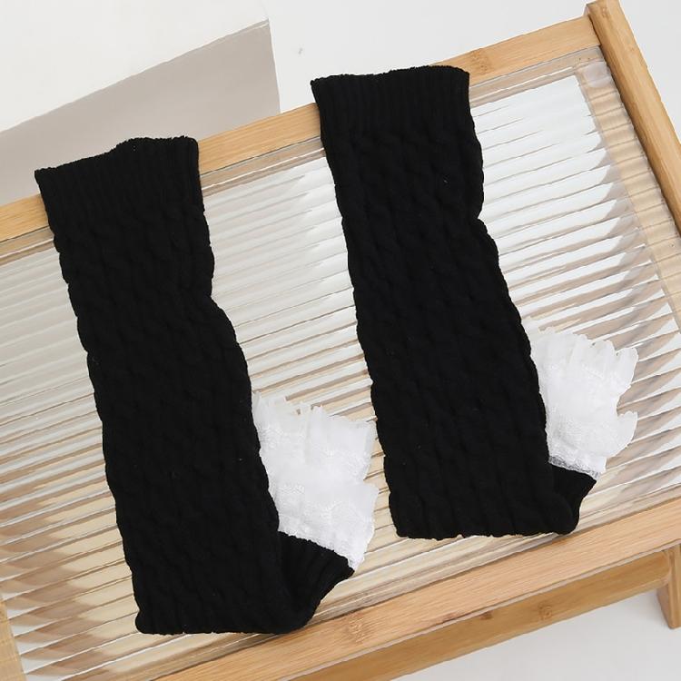 Aesthetic Fashion Cable Knit Stretch Leg Warmer Fairycore Boot Covers Sweet Tiered Ruffled Lace Trim Leg Sleeve Socks