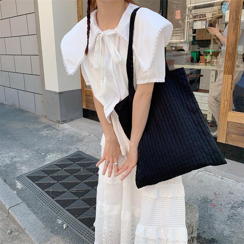 Summer new fairy bag yellow bubble plaid shoulder bag Japanese small fresh student cloth bag thin