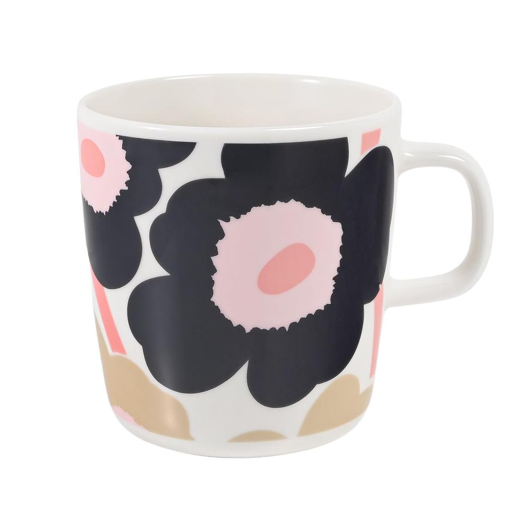 Marimekko Oiva Unikko Mug 400ml (Off-White, Charcoal, Sand, Pink), Large Porcelain Coffee Cup, Nordic Floral Pattern, Soup Mug 13.5 oz