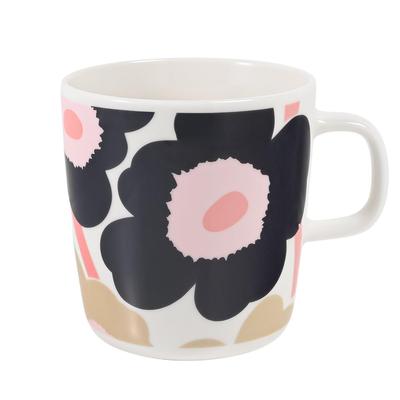 Marimekko Oiva Unikko Mug 400ml (Off-White, Charcoal, Sand, Pink), Large Porcelain Coffee Cup, Nordic Floral Pattern, Soup Mug 13.5 Oz