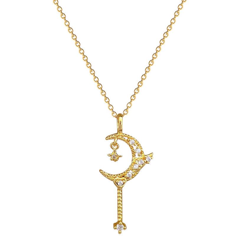 Star Moon Tassel Light Luxury Temperament Gorgeous Full Diamond Necklace Female Versatile Collarbone Chain Titanium Steel Chain