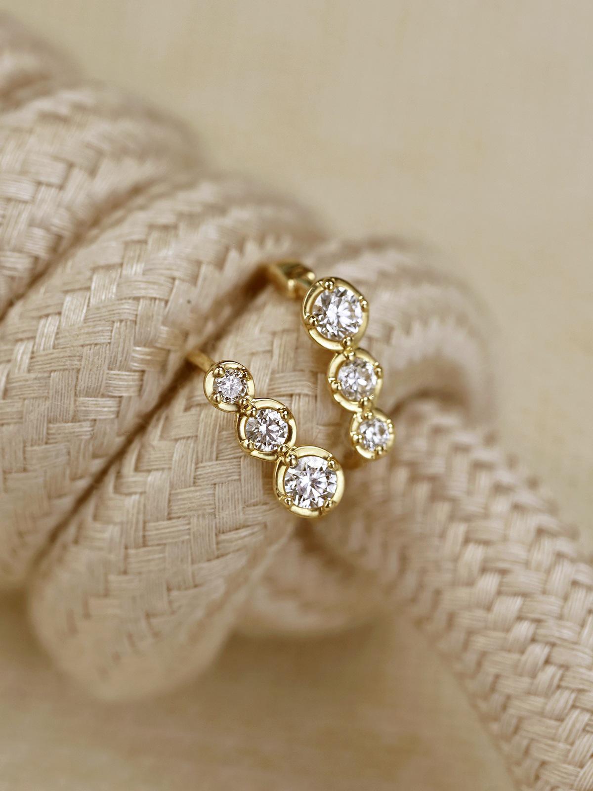 Ninghua S925 Sterling Silver 14K Gold-Plated Zirconia Gradient Diamond Hoop Earrings for Women (Small) Gold Pair