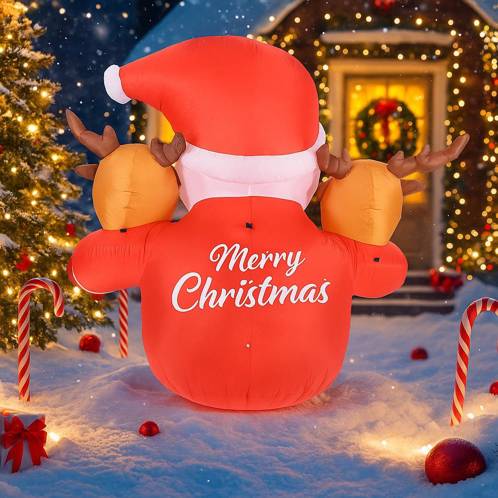5.91FT Christmas Inflatable Toys Xmas Yard Lawn Party Decoration Santa Climb Wall Reindeer Home Supplies Ornament with LED Lit