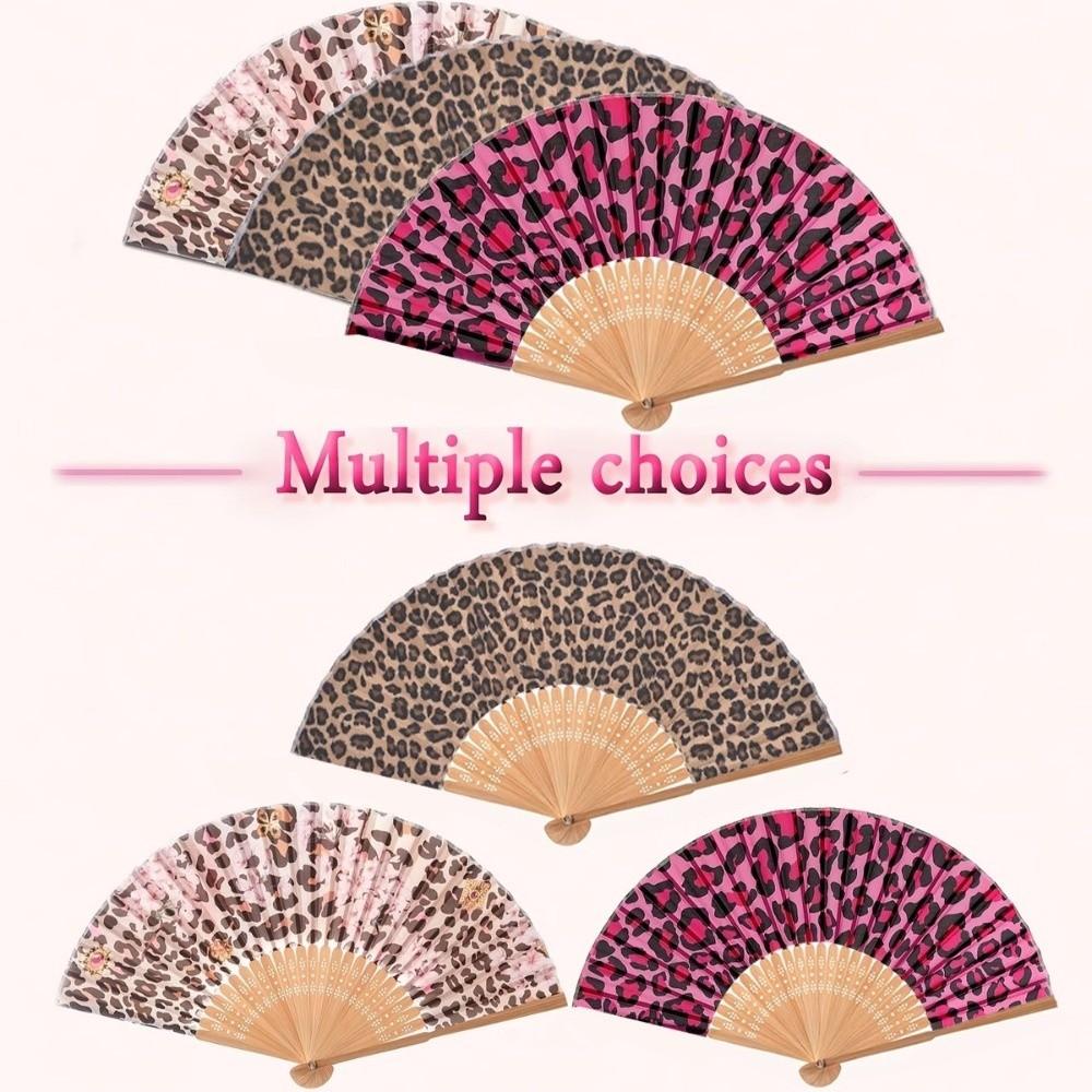 Stylish Leopard Leopard Print Folding Fan Foldable Dance Hand Fan Women Fashion Accessory