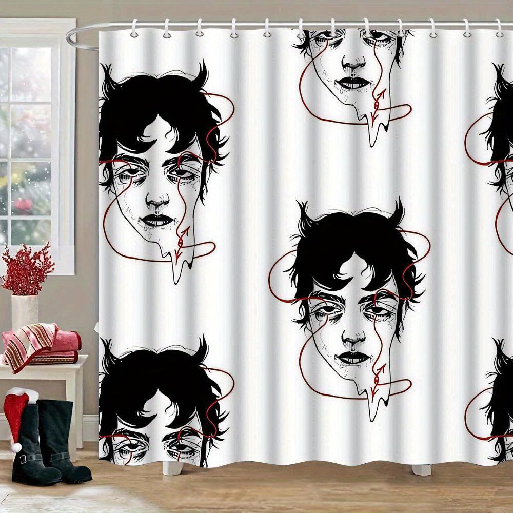 

Готическая хоррор шторка для душа - Утолщенная полиэстеровая занавеска для ванной с крючком, Дизайн ванной комнаты в черно-белых тонах 90x180cm