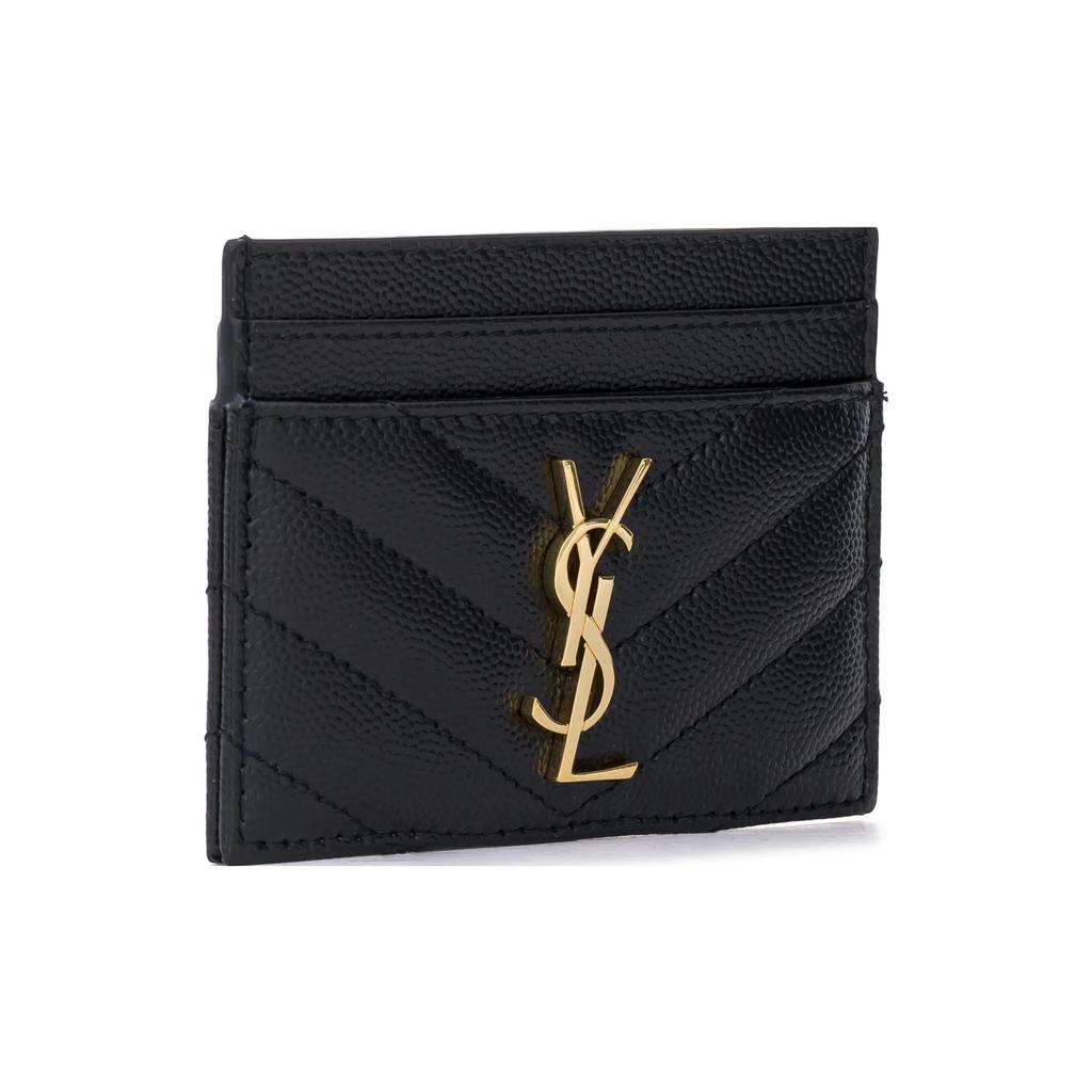 SAINT LAURENT YSL CASSANDRE metal logo quilted surface stitch grain embossed cowhide leather card holder card bag regular female black