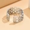French Retro Double Row Open Square Chain Stainless Steel Ring - Women's Versatile Dress Accessory
