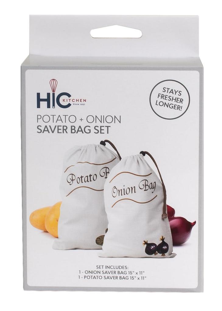 HIC Kitchen Reusable Potato and Onion Saver Bag Set with Set of 2 Drawstring,
