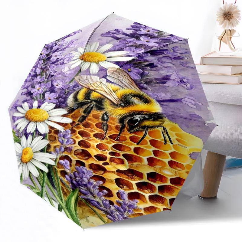 Bee On The Flower Compact Travel Automatic Umbrella with 8-Rib Sturdy Construction Travel Essential Fashionable Accessory Wedding Party Gift