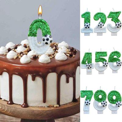Football Children's Birthday Candles 0-9 Number Green Sparkles Birthday Soccer Ball Candle For Boy Party Soccer Fans Party Decor