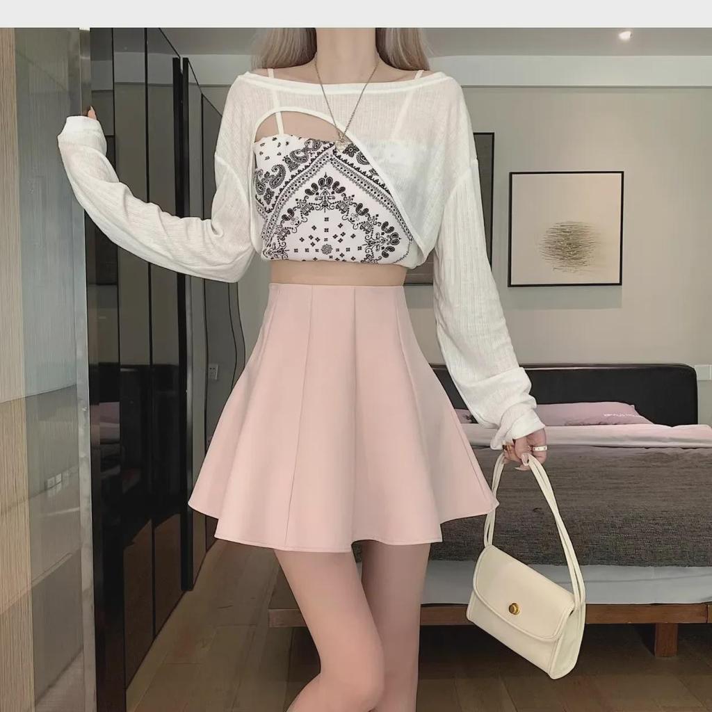 Women's Black High-Waist Fluffy A-Line Skirt - Spring 2024 Fashion