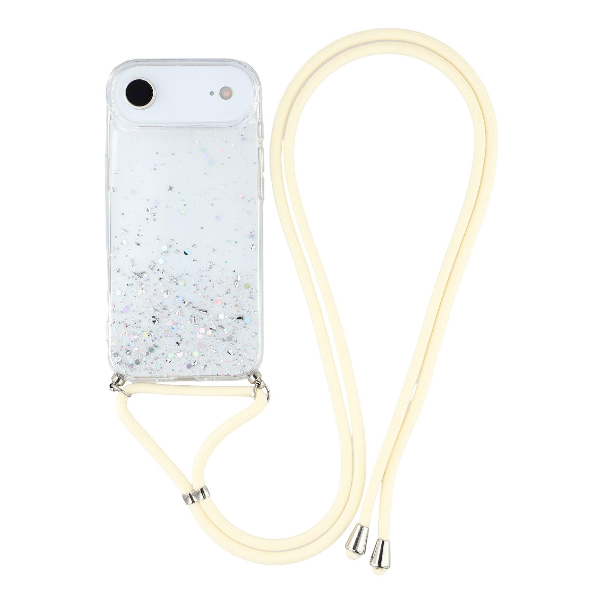 

For iPhone 17 Air Case Cute Bling TPU Epoxy Phone Cover with Lanyard White