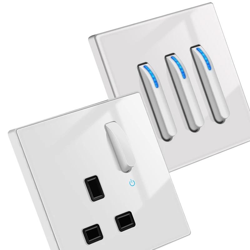 White LED Indicator Light Switch Panel Glass Piano Key Self-reset Wall Switch socket,UK FR EU Universal USB Electrical Outlet