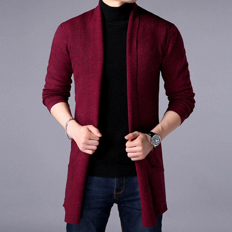 Herren Frühling und Herbst Übergröße Einfarbig Lässig Mittellang Pullover Jacke Freizeitmode Strickjacke Strickwaren