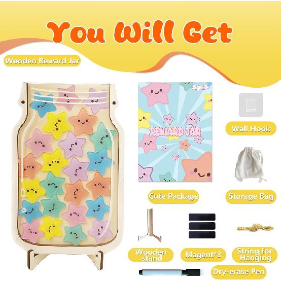 Yoink Reward Jar for Classroom Board, Magnetic Star Jar Incentive System for Kids with 24 Colorful, Classroom Positive Behavior Jar for Kids, Potty