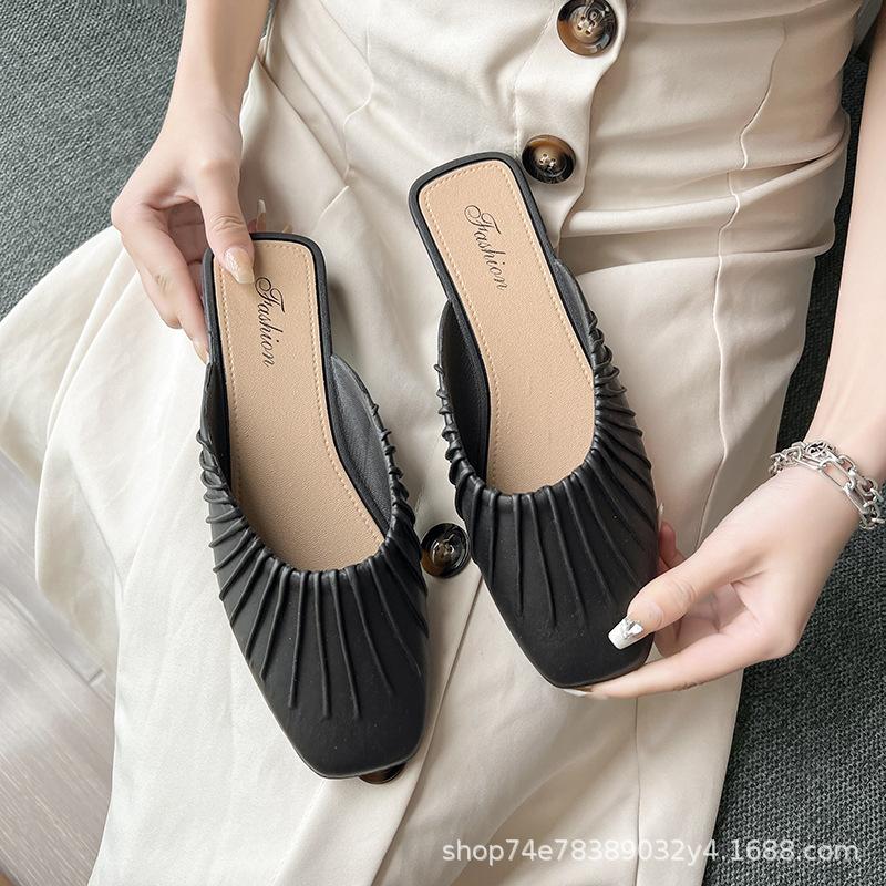Baotou half slippers female Kuaishou summer lazy one pedal flat-bottomed non-slip female slippers