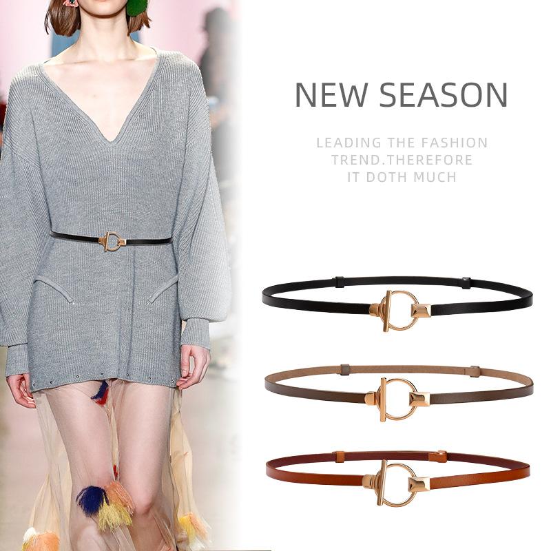 Genuine Leather Belt Women's Thin Belt Women's Decorative Exterior Dress Versatile Women's Style