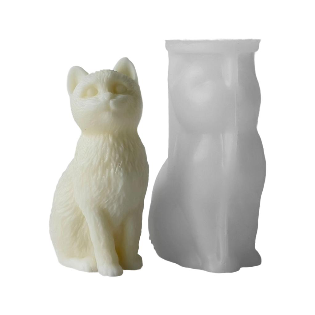 Easy to Clean Silicone Candle Mold Soap Moulds Sitting Cat Shape Resin Project Moulds Silicone Texture for Candle