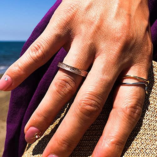 July Hawaiian Jewelry Ring, Thin, Plumeria Scroll Design, Curved Edge, Hypoallergenic, Surgical Stainless Steel, Insta Silver, Size 13