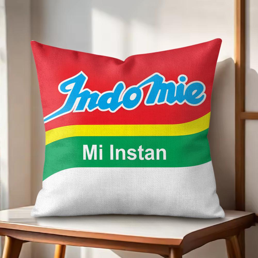 

Логотип еды Аниме IIndomieS Наволочка Натуральный лен Органическая ткань Двусторонняя печать Подушки для дивана Декор для дома 30x30cm