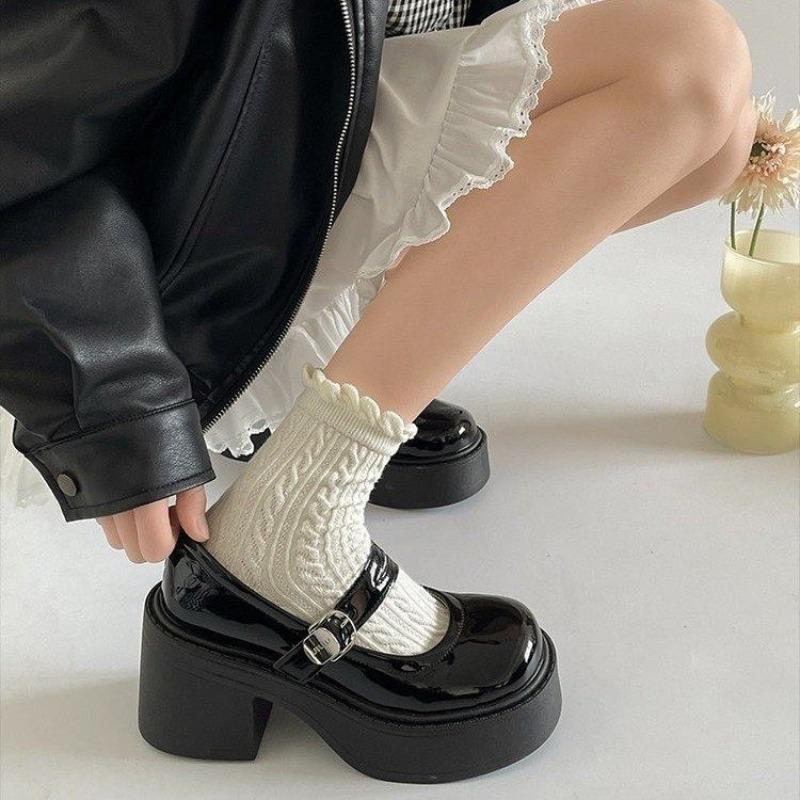Fench Retro Ankle Buckle Platform Pumps Women Japanese Style Patent Leather Mary Jane Shoes Woman Punk Thick Heels Lolita Shoes