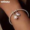 WOSTU 925 Sterling Silver Pink Opal Moon Cat Charm Glow In Dark Pet Paw Pendant Cat's eye safety Chain Fit Original Bracelet DIY