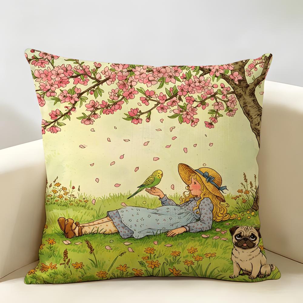 Art Sarah Kay Swing Girl Cushion Cover Durable Hypoallergenic Organic Linen Short Pillow Cover Washable