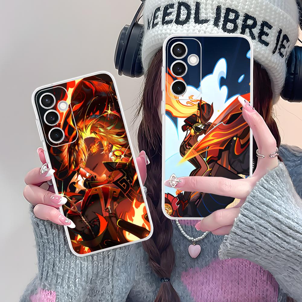 Game GI Mavuika Clear Mobile Phone Case for Samsung Galaxy S25 S24 S23 S22 S21Plus FE Ultra Colorful Cover