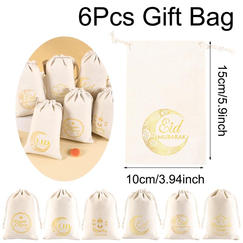 6pcs Eid Mubarak Burlap Gift Bags Candy Bags Ramadan Decor 2026 Islamic Muslim Party Supplies Ramadan Kareem Eid Al-fitr Gifts
