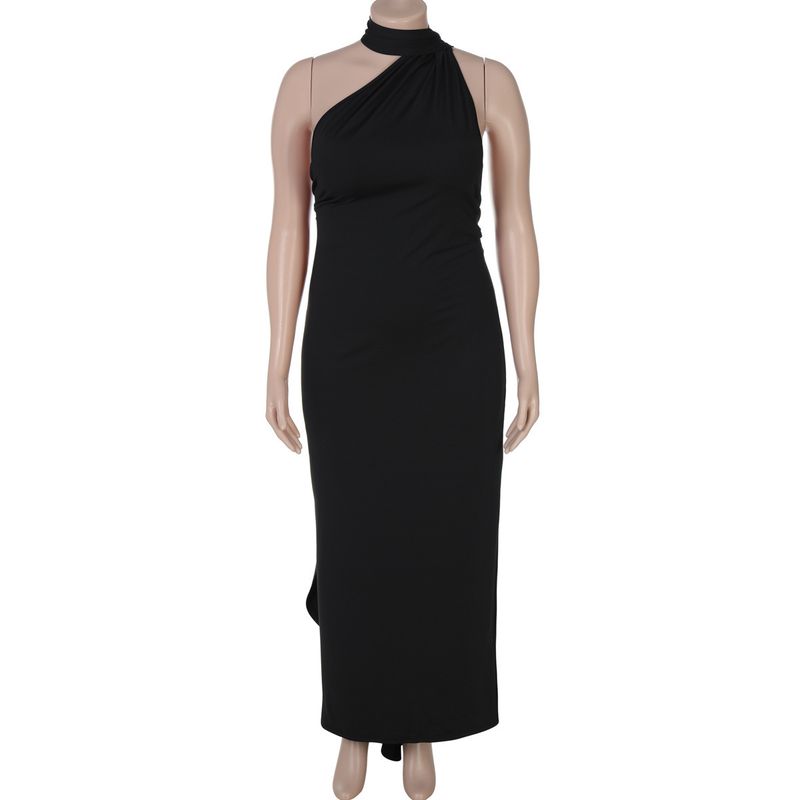 

European and American Plus size women clothing 2025 Summer New Product Fashion Sexy Backless Pleat Strap Dress Female Foreign Trade Black 2XL