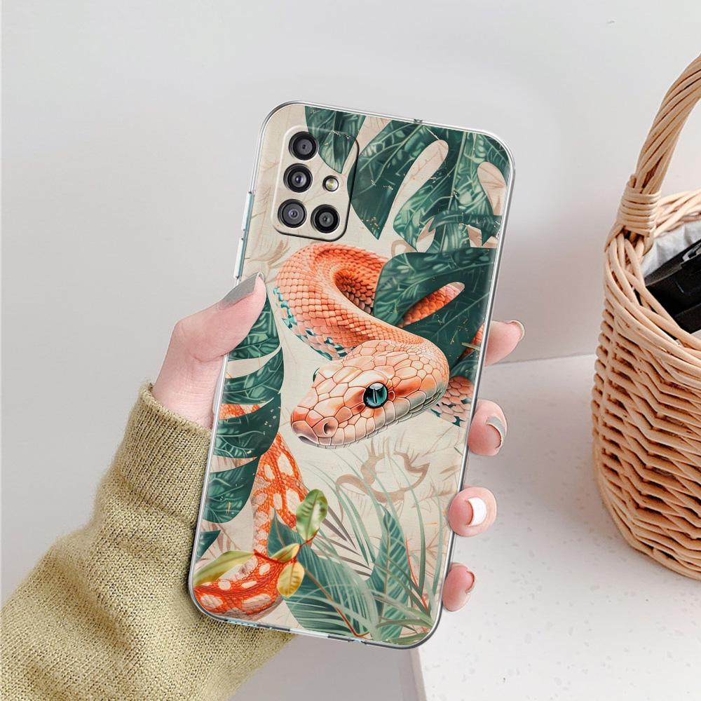 Phone Case For Samsung A15 A13 A35 A55 A51 A71 A41 A31 A21S A03S A05 A17 A23 A25 A33 A53 A73 5G A07 4G Cover Blossom Pink Snake