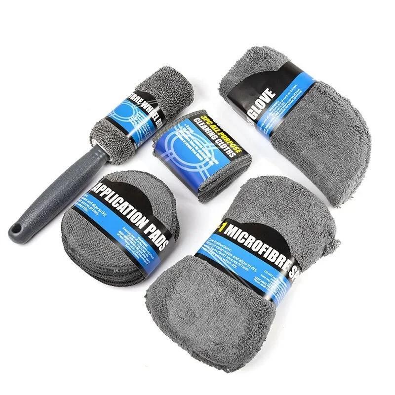 9pcs Car Wash Cleaning Kits Microfiber Auto Detailing Washing Tools Towels Blush Sponge Wash Glove Polish Care Applicator Pads