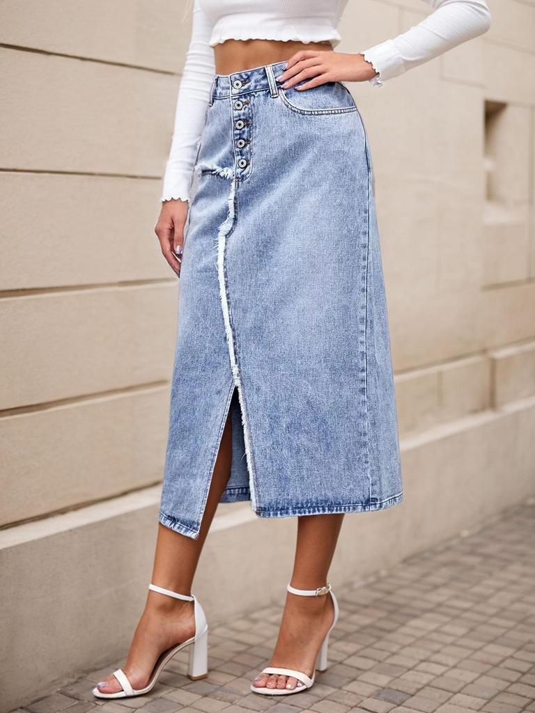 Women's Irregular Slit Denim Shorts - Slim Fit