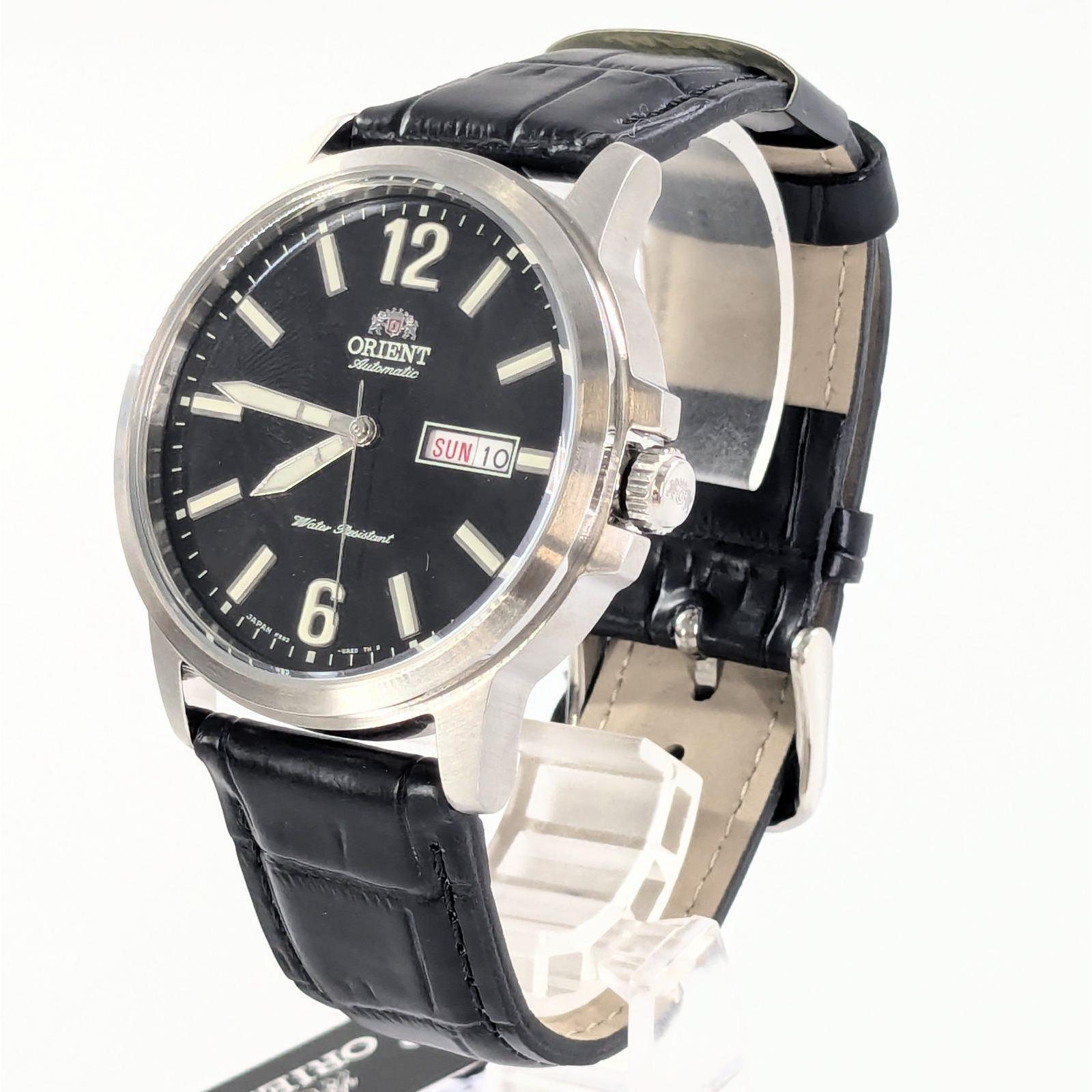 Used ORIENT Orient F692-UAF0 Day Date Leather/AT Black Dial Men s Watch Unused Item Working Item [QG-157]