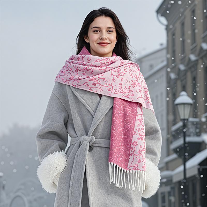 Runmei New Floral Women Winter Scarf Fashion Female Shawls Jacquard Cashmere Feeling Wraps Warm Hijab Thick Blanket Poncho Gift